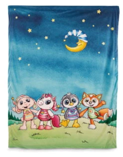 Nici 48526 Plüschdecke Schlafmützen Schaf Fuchs Einhorn Pinguin 106x140cm